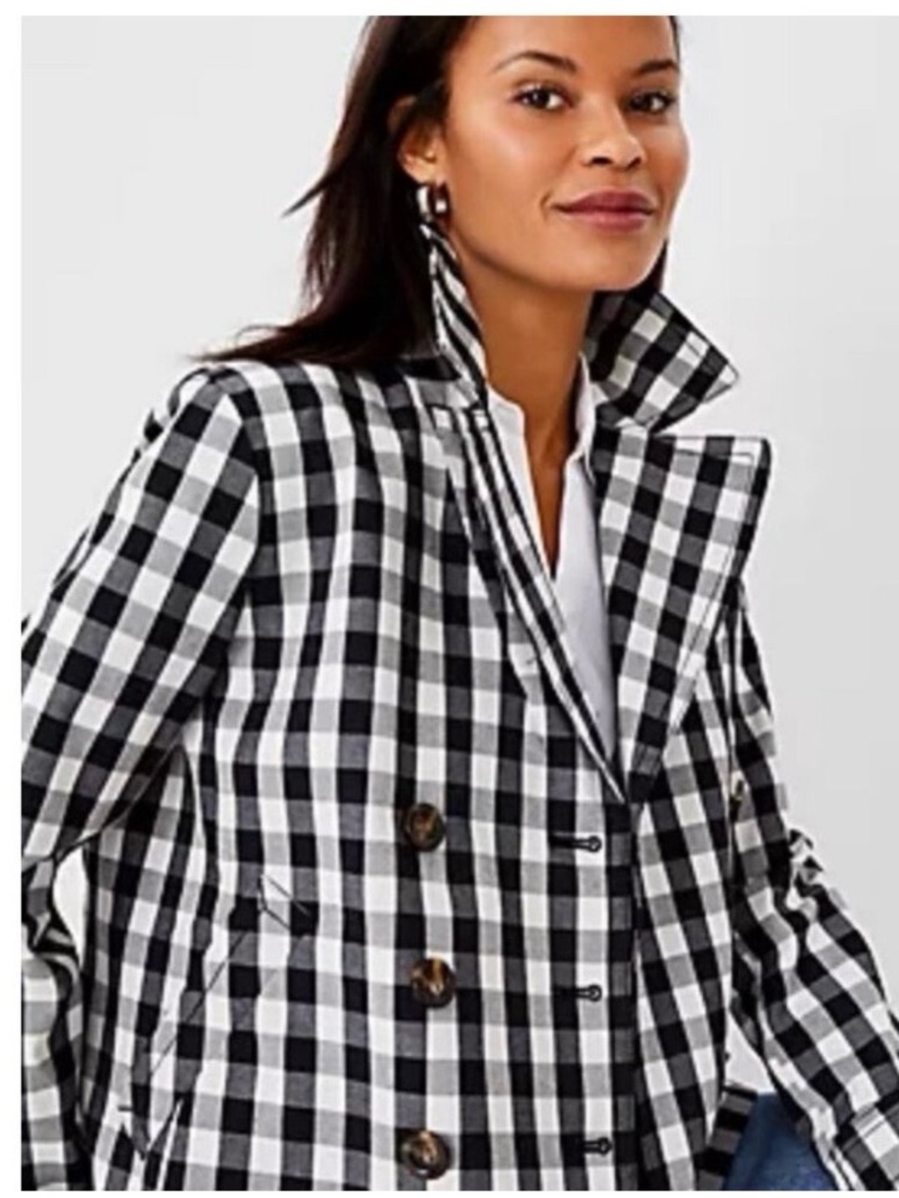 Ann Taylor Blazer Jacket Double Breasted Buffalo Plaid Sz M Preppy Classic